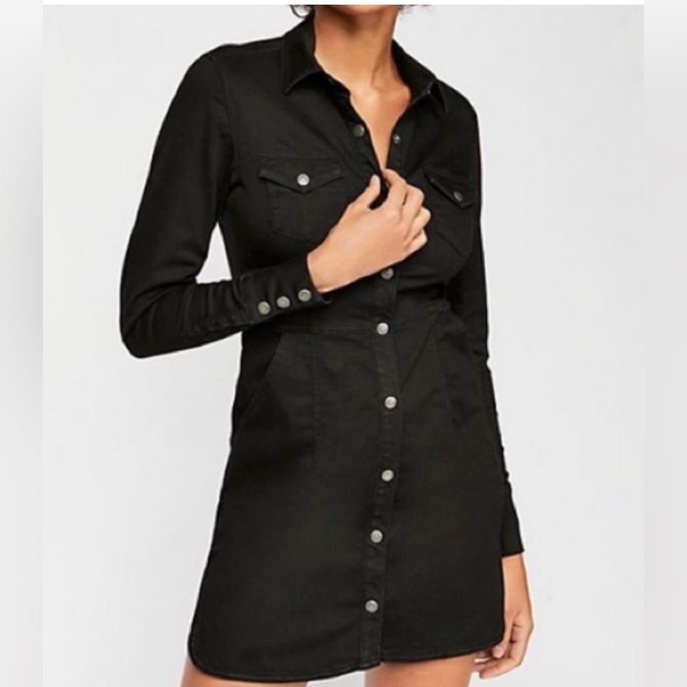Free People Black Long Sleeve Western-style Dress